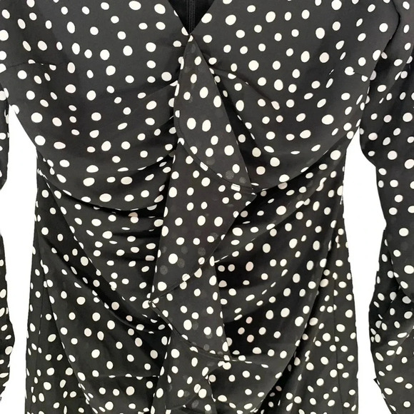 Likely Corinne Ruffle Front Polka Dot Mini Dress Black Size 00 NWT - Picture 8 of 9